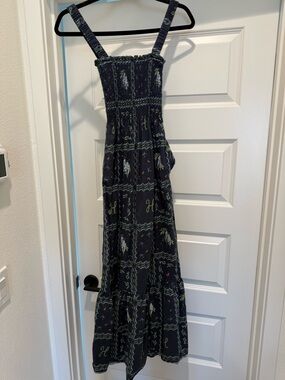 Hill House The Anjuli Nap Dress Navy Blue Floral Patchwork Monogram XS Midi